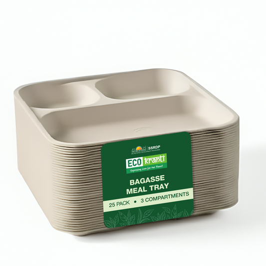 ECO kranti – 3 Compartment Baggase Meal Tray | Pack of 25