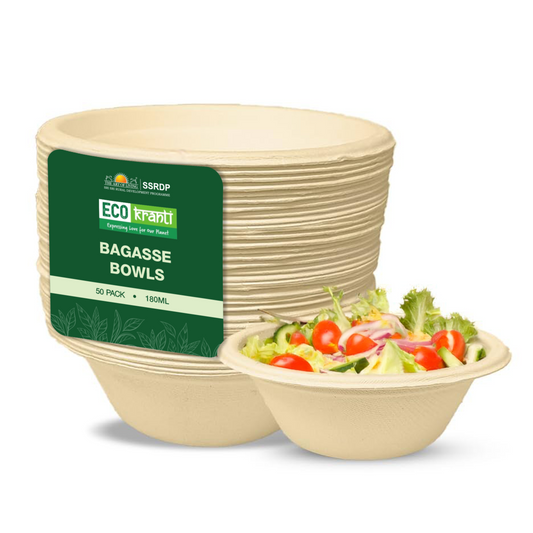 ECO kranti - 180ML Bagasse Disposable Bowls | Pack of 50