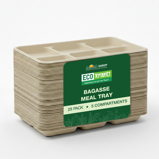 ECO kranti – 5 Compartment Bagassse Meal Tray | Pack of 25