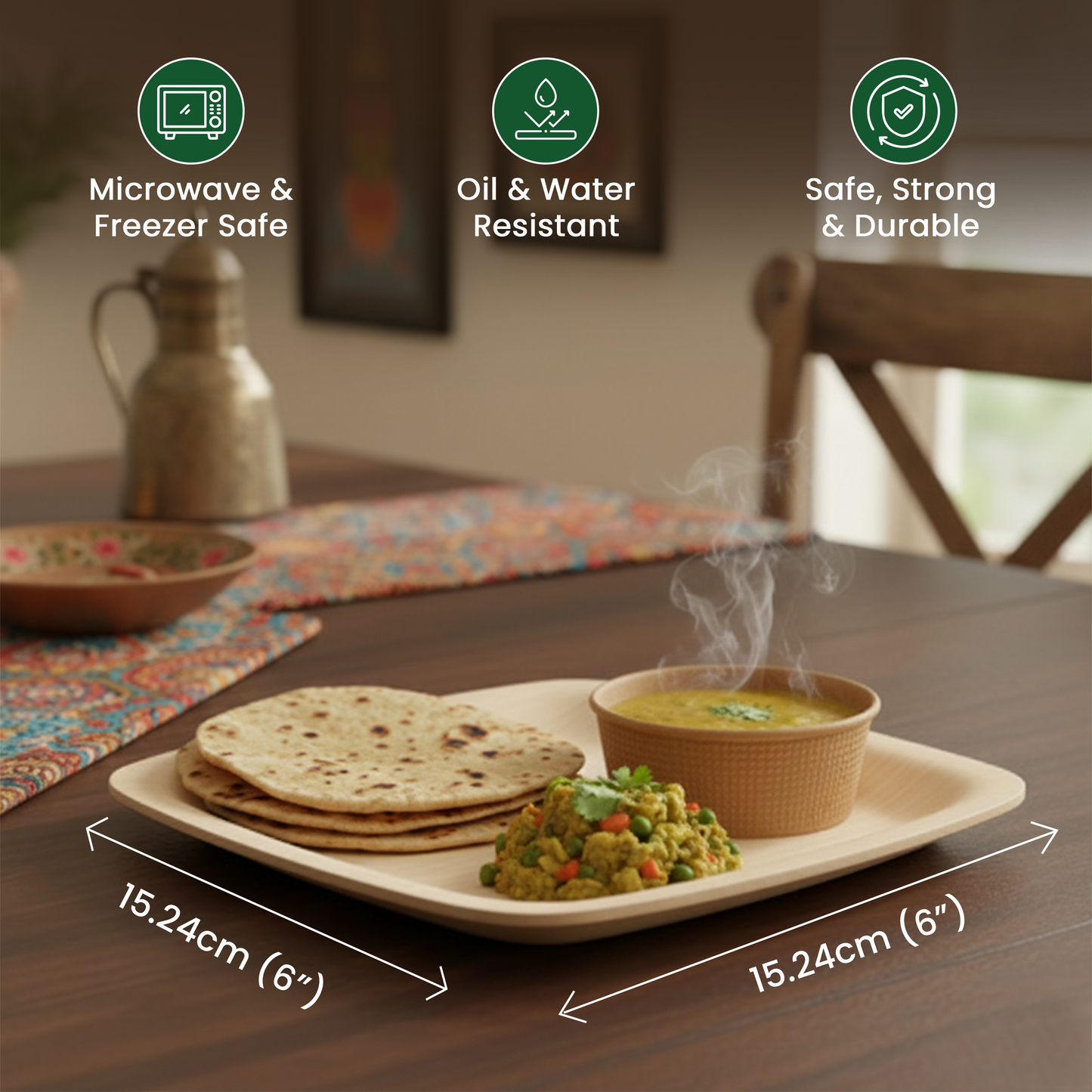Eco Kranti – 6 Inch Bagasse Disposable Square Plates | Pack of 50
