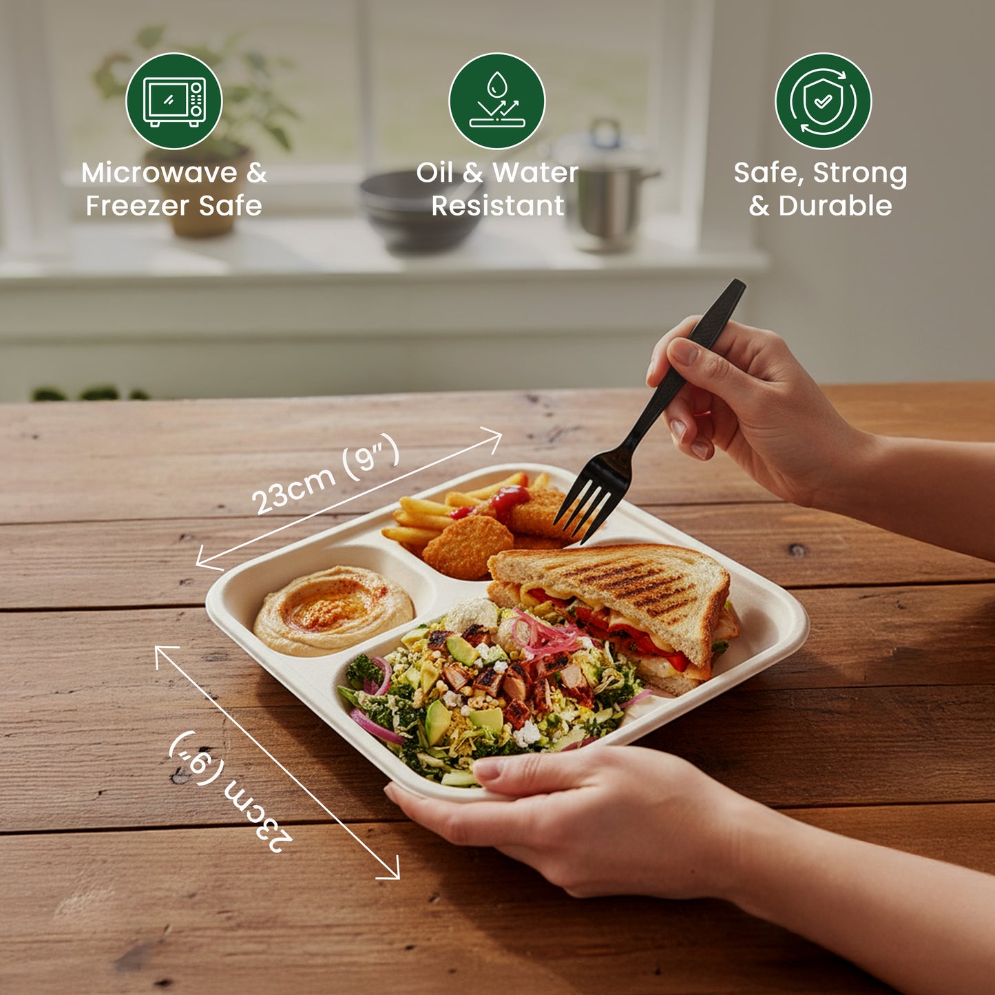 ECO kranti – 3 Compartment Baggase Meal Tray | Pack of 25