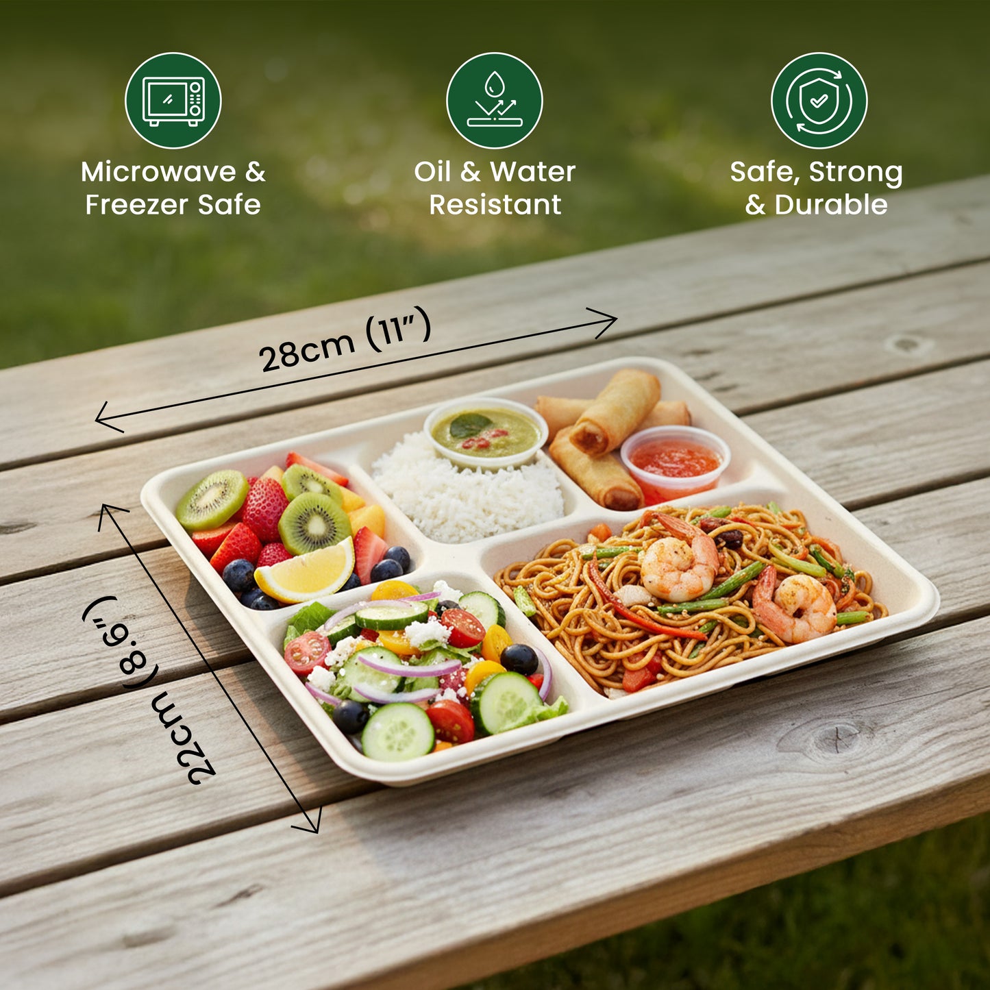 ECO kranti – 5 Compartment Bagassse Meal Tray | Pack of 25
