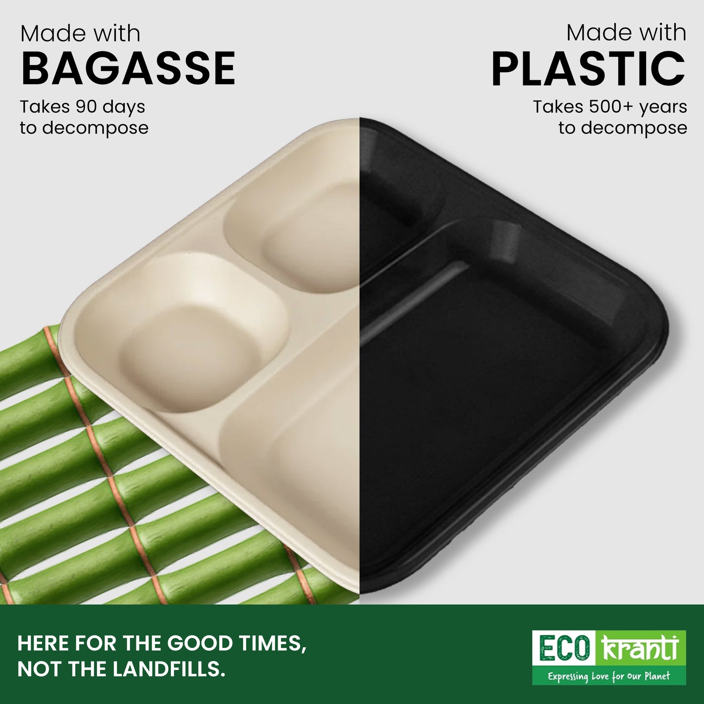 ECO kranti – 3 Compartment Baggase Meal Tray | Pack of 25