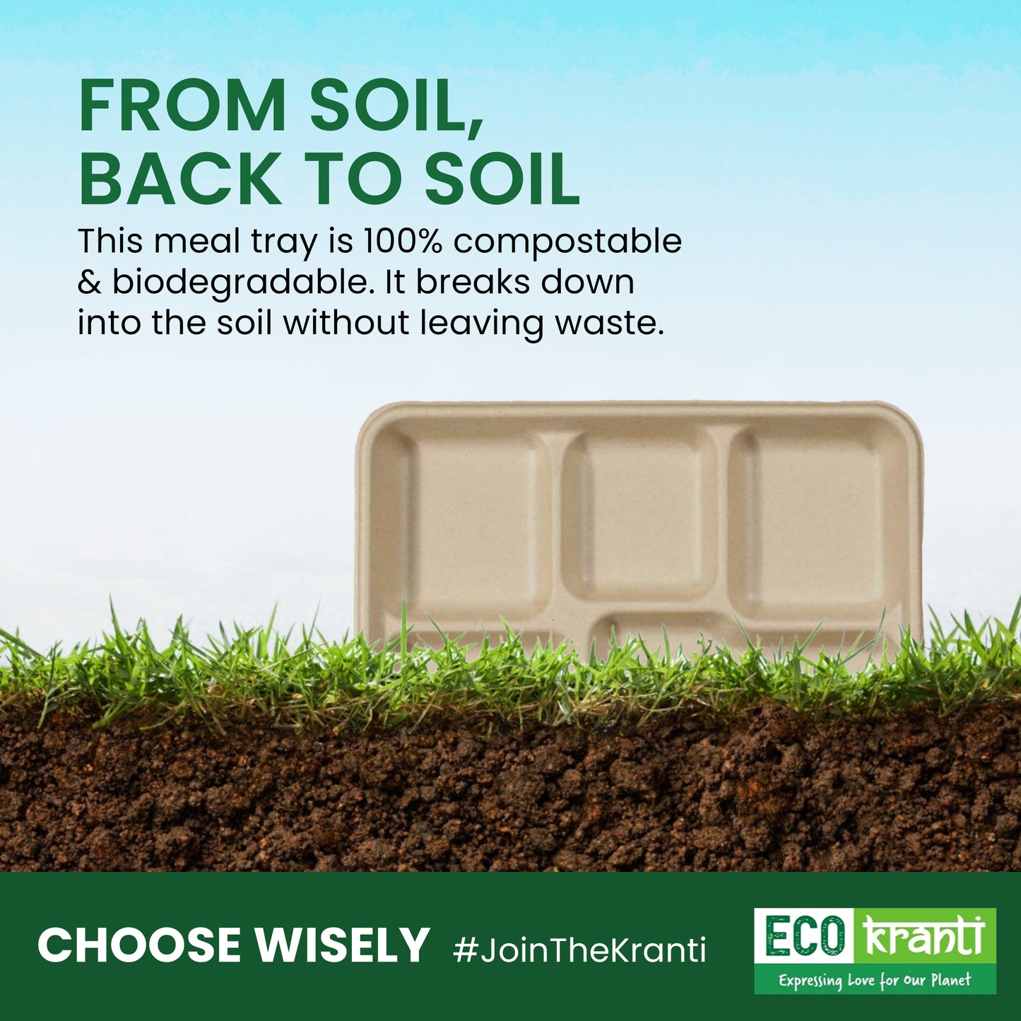 ECO kranti – 5 Compartment Bagassse Meal Tray | Pack of 25