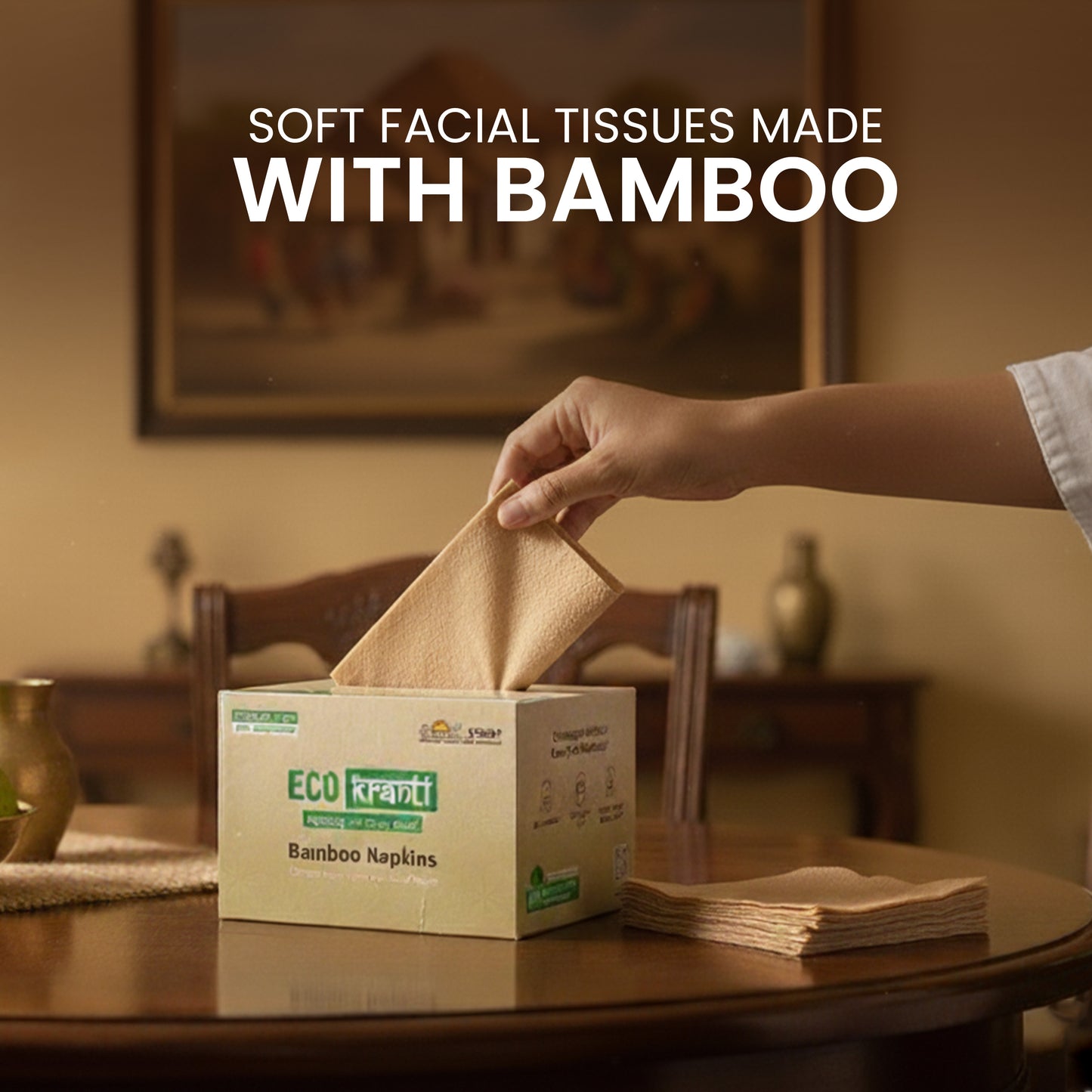 Eco Kranti – Bamboo Facial Tissue Napkins | 100 Pulls x 6 Packs