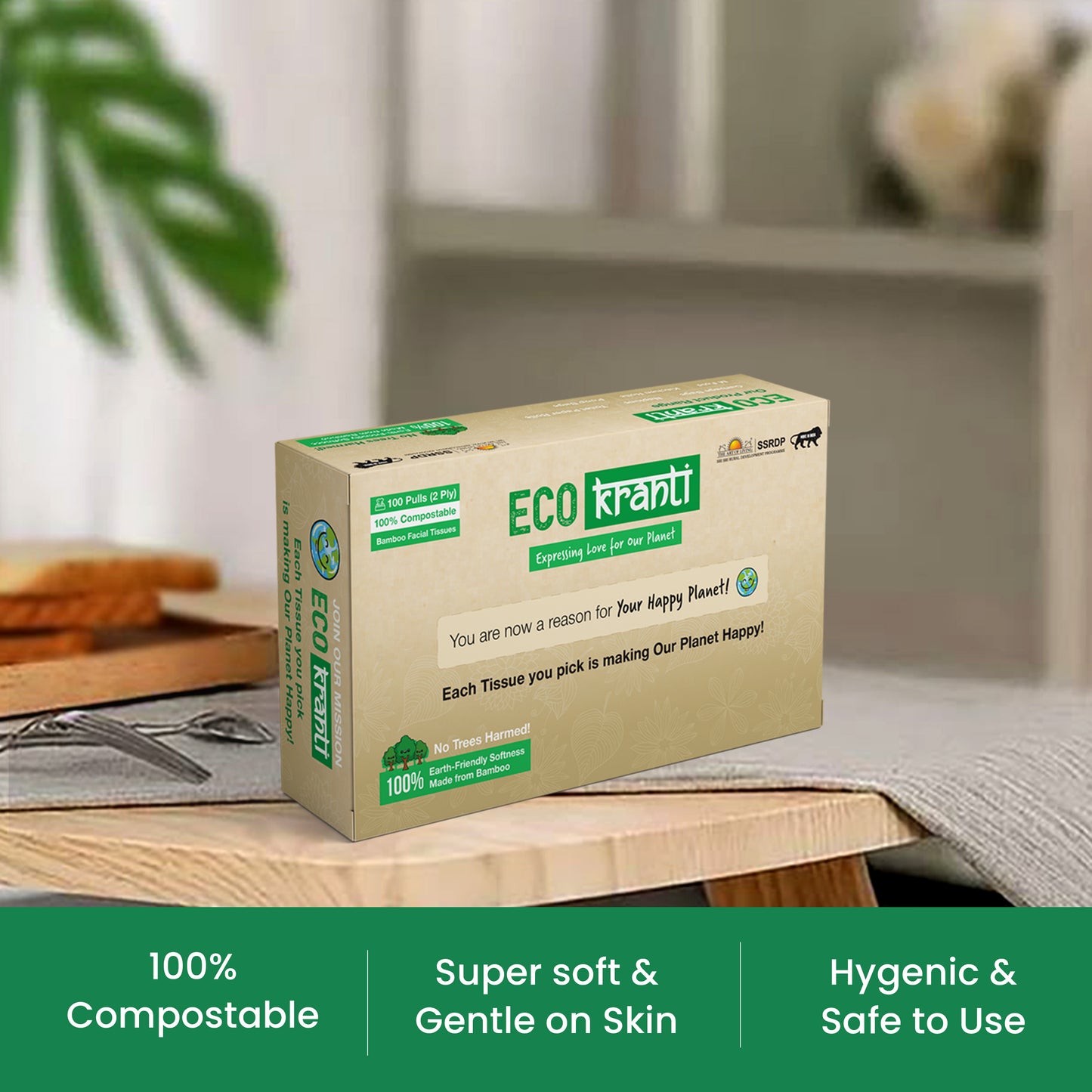 Eco Kranti - Bamboo Facial Tissue Paper Box | 100 Pulls x 6 Packs
