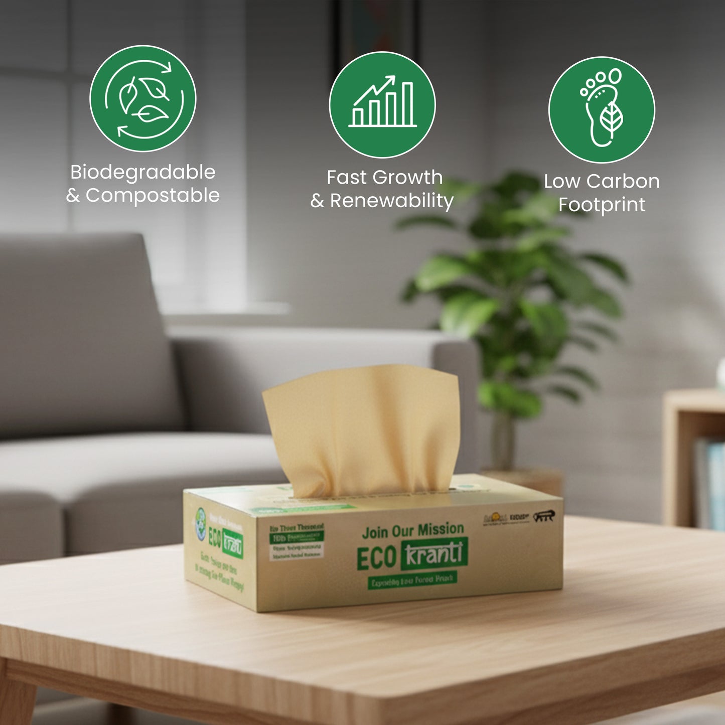 Eco Kranti - Bamboo Facial Tissue Paper Box | 100 Pulls x 6 Packs