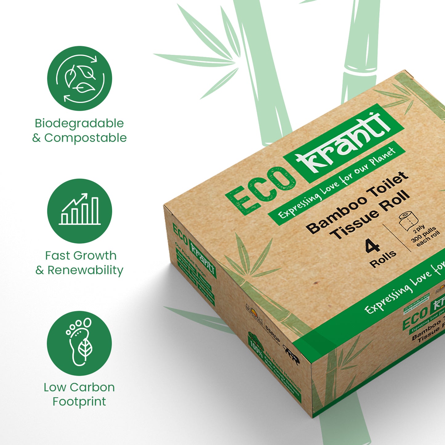 Eco Kranti - Bamboo Toilet Tissue Roll | 300 Pulls x 8 Packs