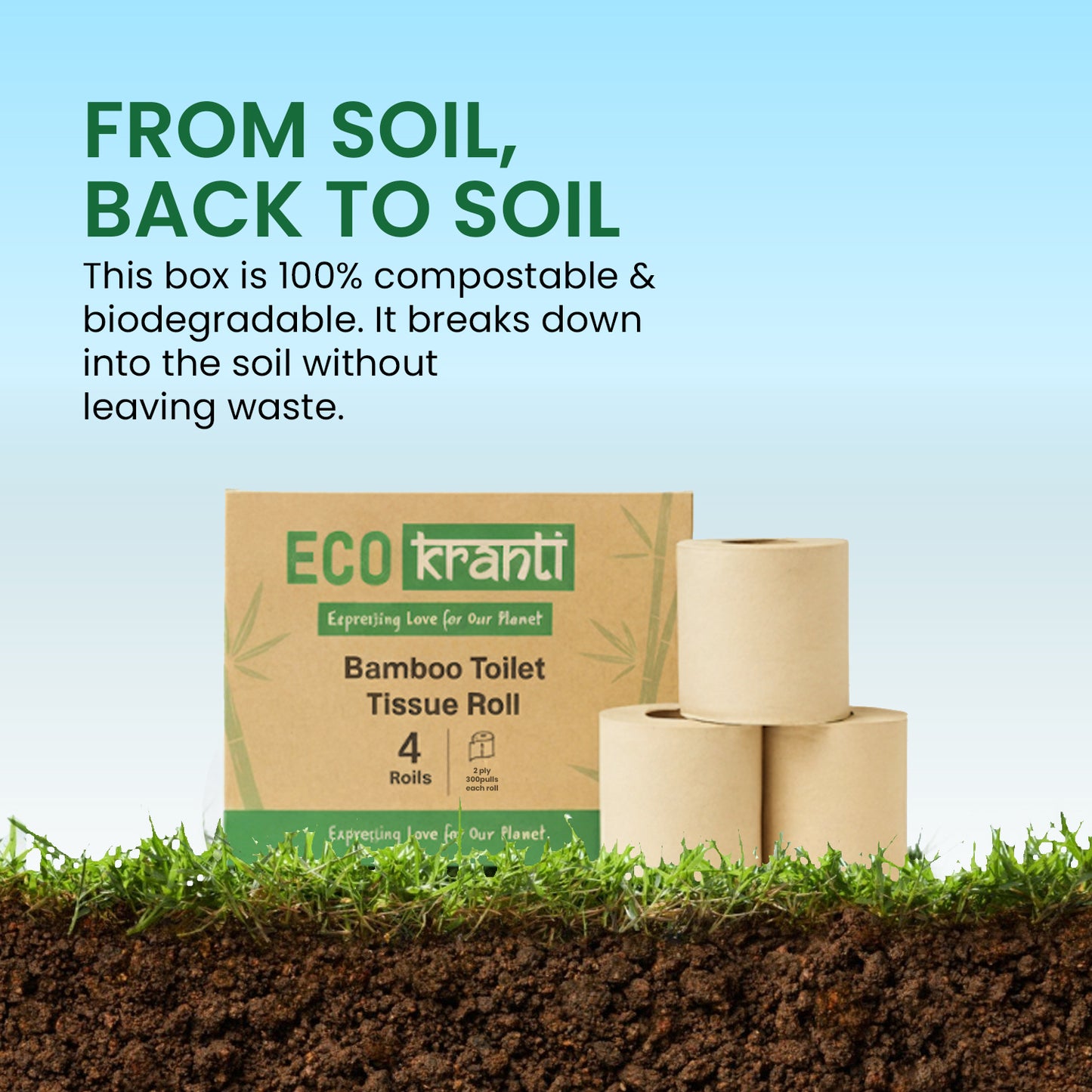 Eco Kranti - Bamboo Toilet Tissue Roll | 300 Pulls x 8 Packs