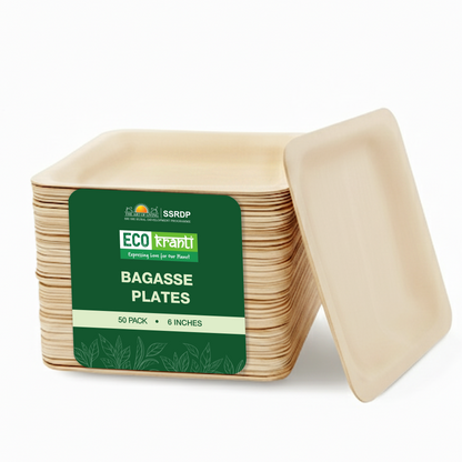 Eco Kranti – 6 Inch Bagasse Disposable Square Plates | Pack of 50